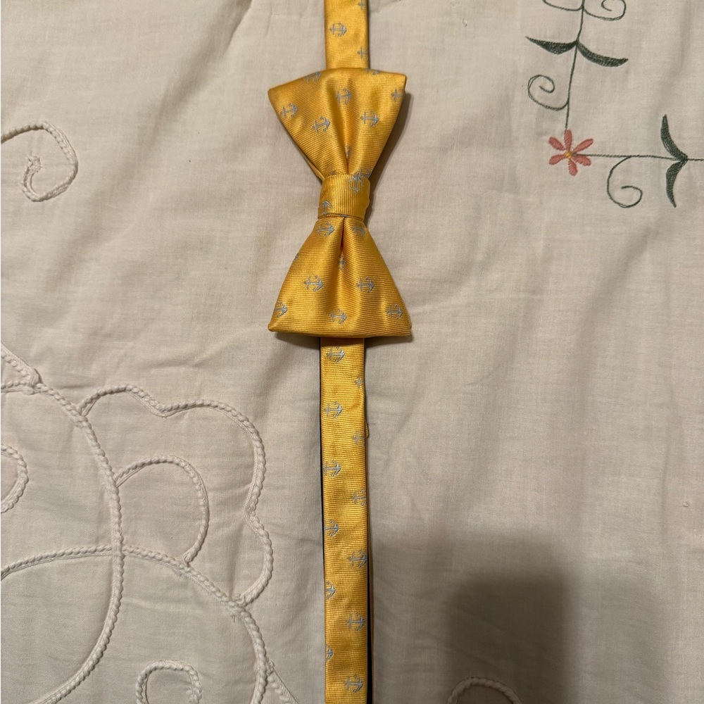 Yellow Bow Tie with Baby Blue Anchor Accents
